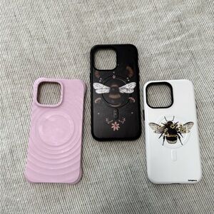 Bee Design Phone Case Set - Black, White, and Pink